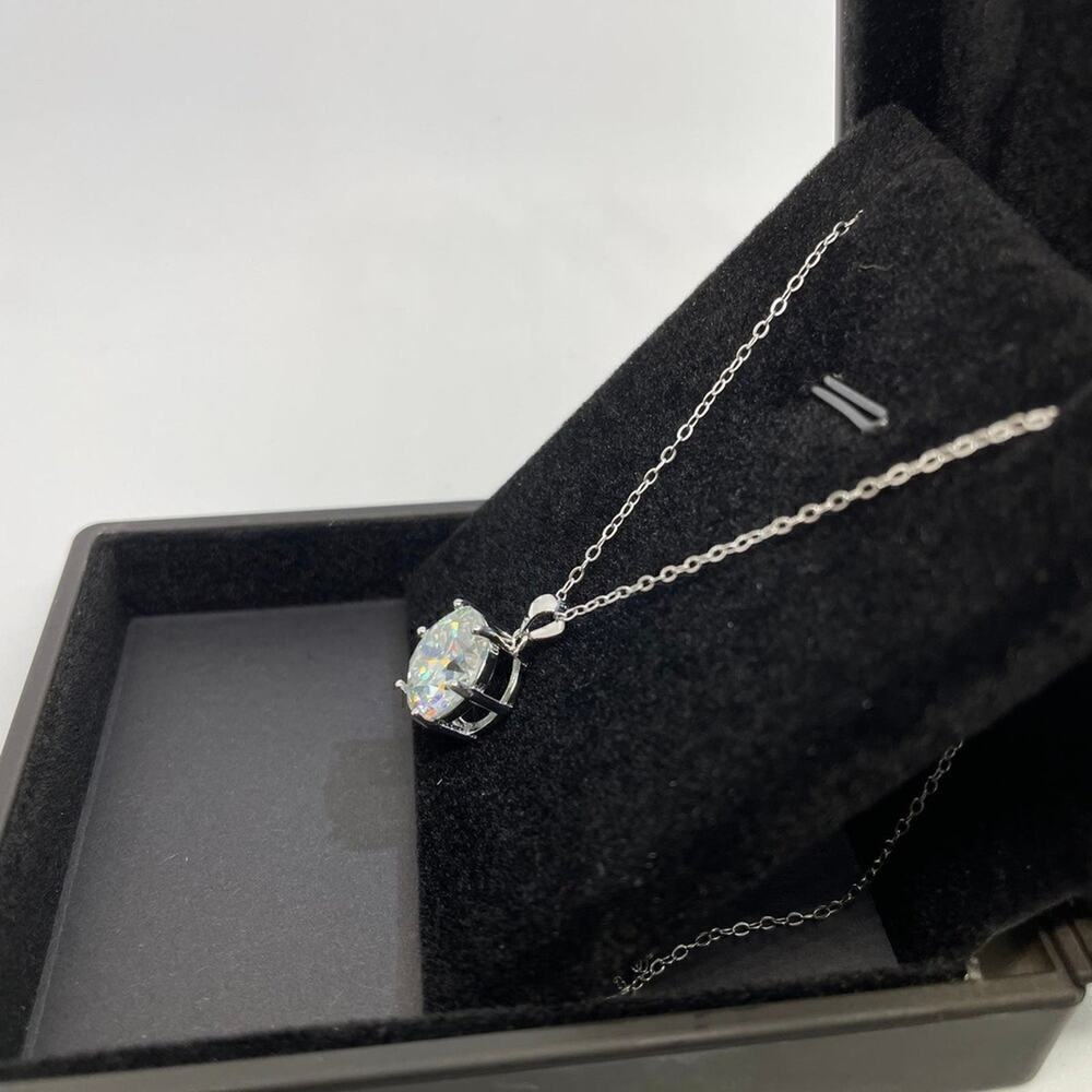 Moissanite Diamond Necklace Pendant Chain Round Cut GRA 18K Finish S925 5 Ct - Picture 4 of 11